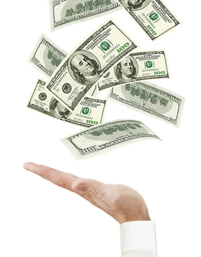 Hand outstretched as money falls into it